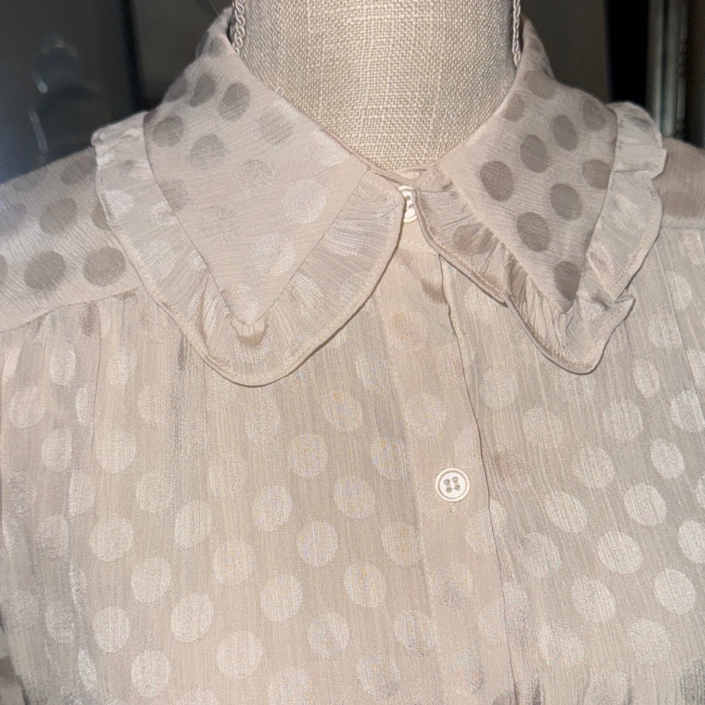 BCBG Cream Polka Dot Button Down Shirt - Picture 2 of 6